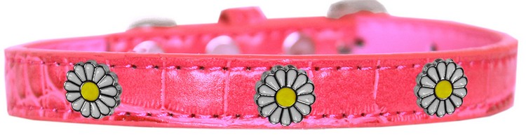 White Daisy Widget Croc Dog Collar Bright Pink Size 16